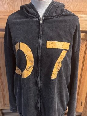 Men's Large "07" Yellow / Black / Gray Full Zip Hoodie Comfortable Casual Warm